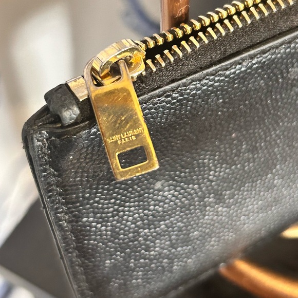 Yves Saint Laurent Card Zip Leather Monogram Black Wallet Coin Case w Zipper - Picture 7 of 7